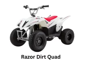 An electric off-road vehicle designed for kids, the Razor Dirt Quad features sturdy construction, large all-terrain tires, and a powerful motor. Its sleek design and vibrant colors make it an exciting and adventurous ride for young enthusiasts.