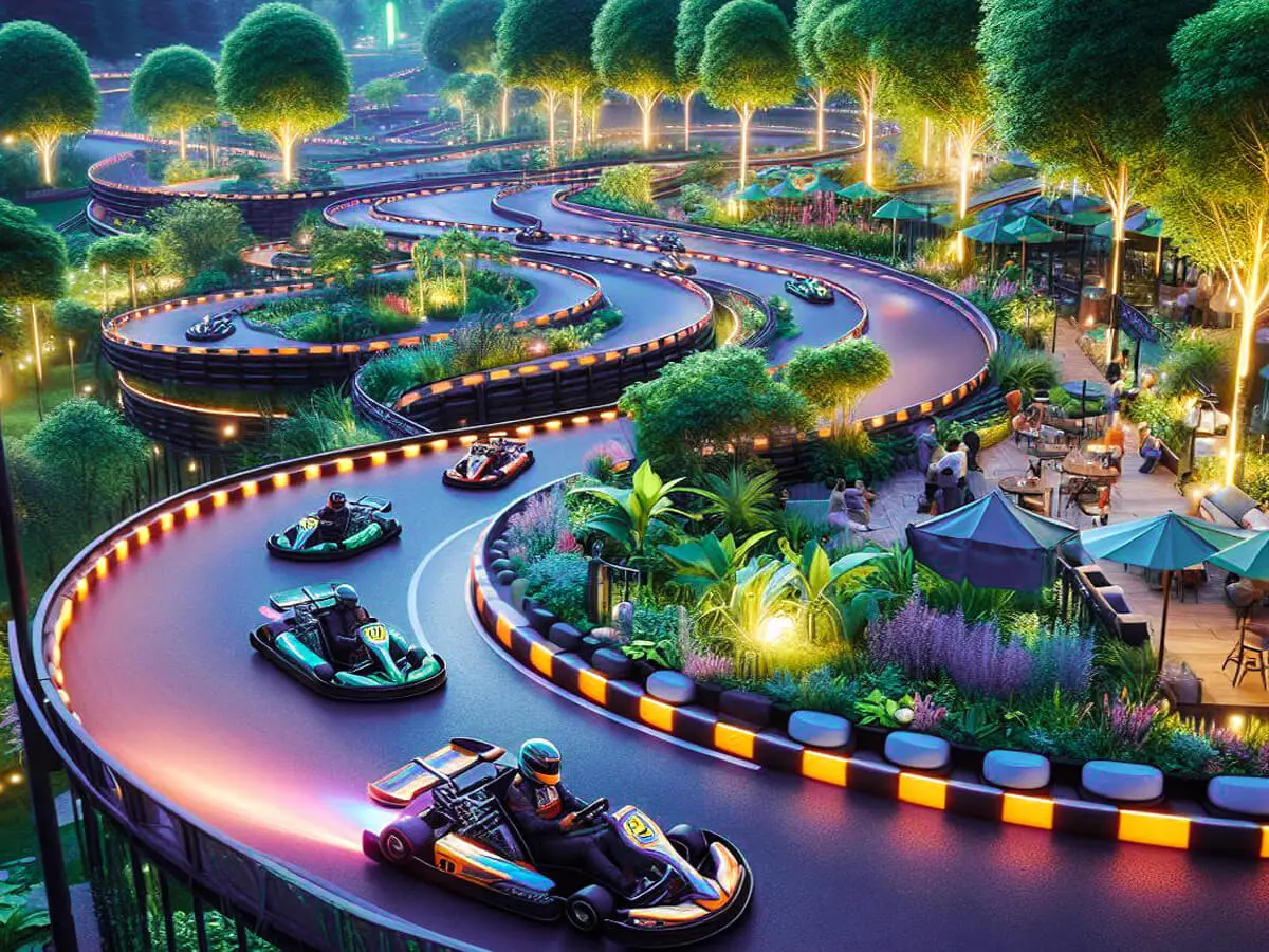 Featuring a dynamic scene that embodies the anticipation and adventure of go-karting, setting the stage for exploration and discovery.