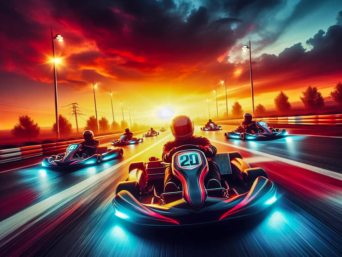 Dynamic image depicting the excitement of adult go-kart racing, enticing viewers to explore the guide on 'How to Get Into Go Kart Racing for Adults?