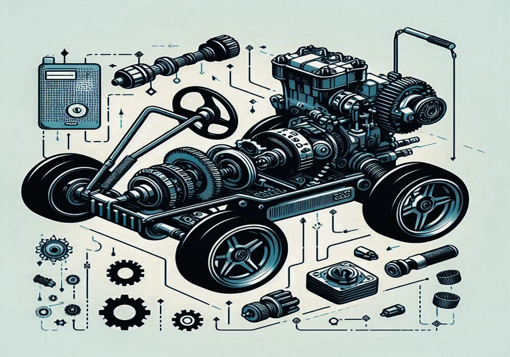 An engaging image depicting a close-up view of a go-kart's transmission system, raising the question 'Do Go Karts Have Gears?' and sparking curiosity about the mechanical aspects of go-karting.