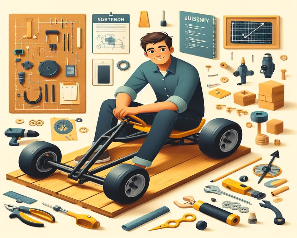 Dynamic image illustrating the step-by-step process of building an affordable go-kart.