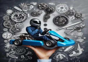 An image showing a close-up of a go-kart's gear mechanism, illustrating the intricacies of gear shifting in kart racing.