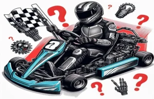 Image depicting a go-kart on a track with a close-up view of its transmission system. The manual transmission lever is visible near the driver's seat, indicating that go-karts indeed can have manual transmissions.