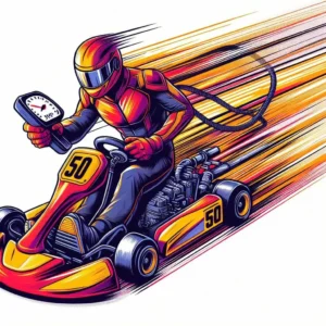 Image of a red 200cc go-kart speeding around a race track, demonstrating its impressive speed and agility.