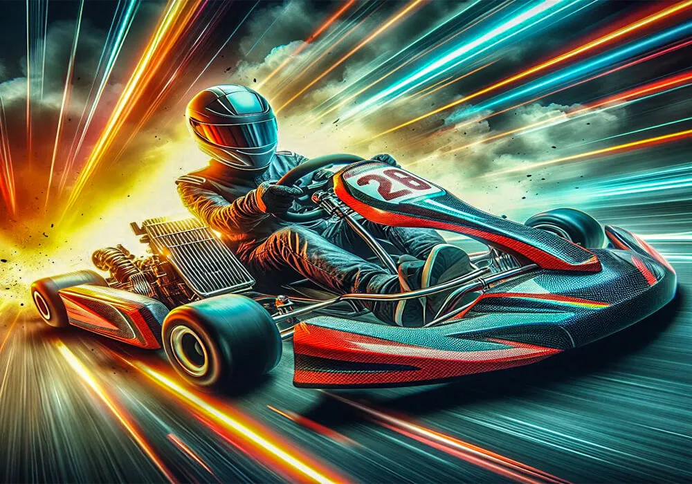 High-speed adventure: A 200cc go-kart in action, embodying the dynamic essence of speed and performance.
